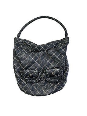 Y2K Juicy Couture Women's Black Quilted Leather Hobo Bag With Front Pockets